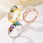 Personalised 1-6 Birthstones Sterling Silver Ring with Text Dainty Jewellery Anniversary Birthday Mother's Day Gift for Women