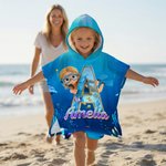 Personalized Cartoon Diving Character Initial Soft Hooded Beach Towel with Name Summer Vacation Beach Pool Party Birthday Gift for Boys Girls