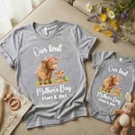 Personalized Cute Highland Cow Our First Mother's Day 100% Cotton T-shirt Baby Bodysuit with Name Birthday Mother's Day Gift for Baby Mother