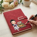 Personalized Cartoon Reading Character Name PU Leather A5 Notebook with Pen Loop Daily Office Use Birthday Gift for Bookworms Book Lovers