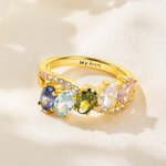 Personalised 1-6 Birthstones Sterling Silver Ring with Text Dainty Jewellery Anniversary Birthday Mother's Day Gift for Women