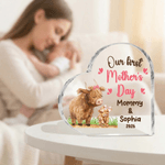 Gepersonaliseerd Onze Eerste Moederdag Schattige Hooglandse Koe Hartvormige Acrylplaat met Naam Bureaudecor Moederdag Verjaardagscadeau voor Mama