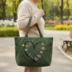 Personalised Birth Flower Corduroy Large Capacity Tote Bag with Nickname and Names Daily Use Travel Mother's Day Gift for Mom Grandma