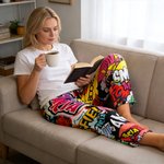 Personalised Graffiti-Art Design Kid Woman Man Pyjama Bottoms with Colourful Name and Drawstring Daily Wear Birthday Gift for Kids Family