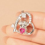 Highland Cow Hugging Birthday Love - Personalized Heart Pendant Birthstone Sterling Silver Necklace