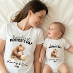 Personalized Our First Mother's Day 100% Cotton T-shirt Baby Bodysuit with Name Birthday Mother's Day Gift for Baby Mother