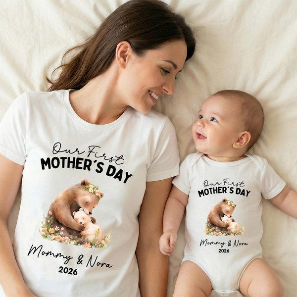 Personalized Our First Mother's Day 100% Cotton T-shirt Baby Bodysuit with Name Birthday Mother's Day Gift for Baby Mother