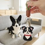 Personalised Cute Dog PU Leather Charm Keychain with Name Adoption Day Birthday Gift for Pet Lover Dog Owner