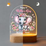 Personalized Cute Floral Mom-Baby Elephant Arched LED Night Light with Name and Wooden Base Home Decor 1st Mother's Day Gift for Mother Baby