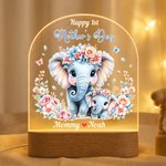 Personalized Cute Floral Mom-Baby Elephant Arched LED Night Light with Name and Wooden Base Home Decor 1st Mother's Day Gift for Mother Baby
