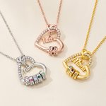 Personalisierte Halskette mit aufklappbarem Herzanhänger | mit 1–5 Namensringen und Geburtssteinen | Muttertag Geburtstag Geschenk für Mama