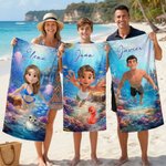 Toalla de playa personalizada de microfibra secado rápido con personaje animado 3D y nombre regalo de cumpleaños y playa para niños y adultos