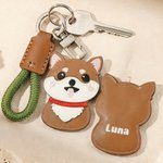Personalised Cute Dog PU Leather Charm Keychain with Name Adoption Day Birthday Gift for Pet Lover Dog Owner