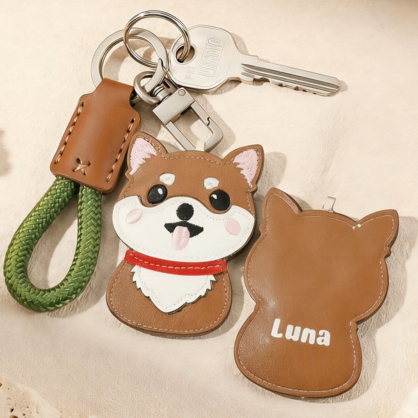 Personalised Cute Dog PU Leather Charm Keychain with Name Adoption Day Birthday Gift for Pet Lover Dog Owner