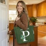 Personalised Multi-Colour Birth Flower Corduroy Tote Bag with Name and Initial Daily Use Birthday Gift for Girlfriend Mom