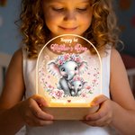 Personalized Cute Floral Mom-Baby Elephant Arched LED Night Light with Name and Wooden Base Home Decor 1st Mother's Day Gift for Mother Baby