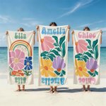 Personalized Multicolor Floral Quick Dry Oversized Beach Towel with Name Travel Essentials Birthday Summer Vacation Party Gift for Women