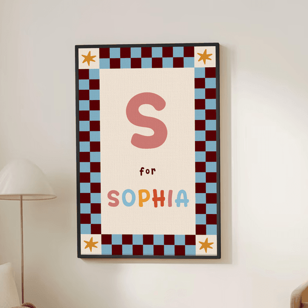 Gepersonaliseerde Multicolor Plaid Ingelijste Canvas Print met initiaal en naam Decor voor babykamer Ship from USA Baby Shower Birthday Gift voor pasgeborenen Kinderen