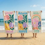Personalisiertes Mehrfarbiges Blumen Strandtuch mit Namen Schnelltrocknend Übergroß Reisezubehör Geburtstag Sommer Urlaub Party Geschenk für Damen