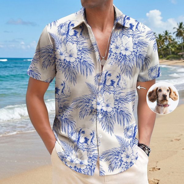 Personalizada Retro Lápiz Dibujo Estilo Perro Gato Retrato Hawaiano Unisex Camisa Cumpleaños Verano Vacaciones Regalo para los dueños de mascotas Pet Lovers