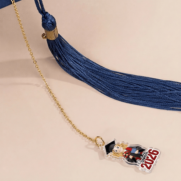 Gepersonaliseerde Glitter Cartoon Karakter Afstuderen Cap Charm Tassel Decoratie met Naam en Jaar Afstuderen Gift voor Afgestudeerden Vrienden