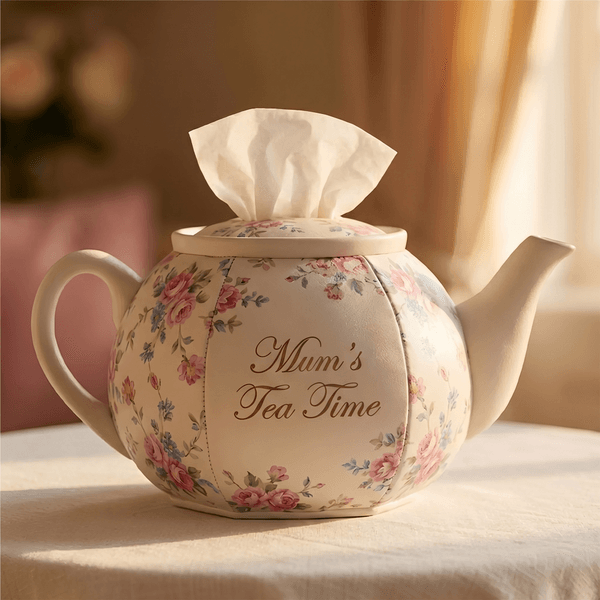 Personalized Floral Decorative Teapot Tissue Box Cover with Name, Vintage Tea Lover Home Decor, Mother's Day Gifts for Mom/Grandma