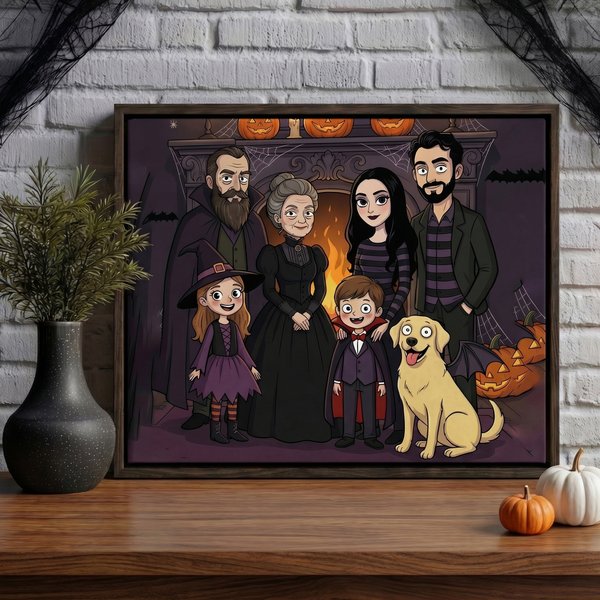 Personalized Cartoon Gothic Style Photo Giclee Canvas Prints Home Decor Ship from USA Anniversary Halloween Gift for Family