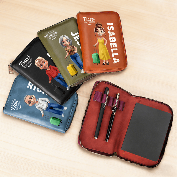 Personalized 3D Cartoon Travel Character PU Leather Notebook Set with Pen Holder Trip Planner Daily Use Birthday Gift for Travel Lovers