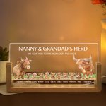 Personalised Highland Cow Family LED Night Light with Names and Wooden Base Home Decor Mother's Day Father's Day Gift for Mom Dad