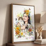 Personalized Floral Watercolour Photo Giclee Canvas Prints Home Decor Anniversary Gift for Pet Lover Family