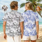 Personalizada Retro Lápiz Dibujo Estilo Perro Gato Retrato Hawaiano Unisex Camisa Cumpleaños Verano Vacaciones Regalo para los dueños de mascotas Pet Lovers