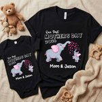 Personalized Cartoon Elephant Mom Kid 100% Cotton Baby Bodysuit T-shirt with Names Matching Outfit First Mother's Day Gift for Newborn New Mom