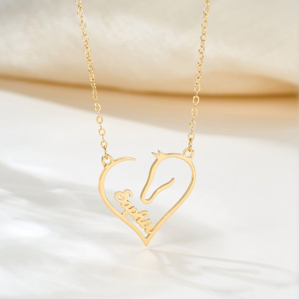 Personalized Dainty Horse Heart Necklace with Name Birthday Mother's Day Horseback Riding Gift for Mom Horse Lover
