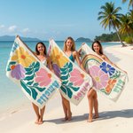 Personalisiertes Mehrfarbiges Blumen Strandtuch mit Namen Schnelltrocknend Übergroß Reisezubehör Geburtstag Sommer Urlaub Party Geschenk für Damen