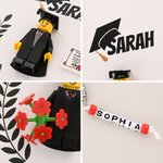 Personalized 3D Pixel Block Style Graduate Card Keychain Set with Name and Bouquet Happy Graduation Gift for Graduates Classmates