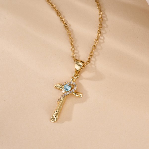 Personalized Heart Birthstone Cross Style Necklace Dainty Jewelry Anniversary Mother's Day Birthday Gift for Woman Mom Grandma