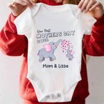 Personalized Cartoon Elephant Mom Kid 100% Cotton Baby Bodysuit T-shirt with Names Matching Outfit First Mother's Day Gift for Newborn New Mom