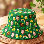 Personalized Funny Face Photo Unisex Fishing Bucket Hat Beach Party Essential Birthday Saint Patrick's Day Gift for Friend Family