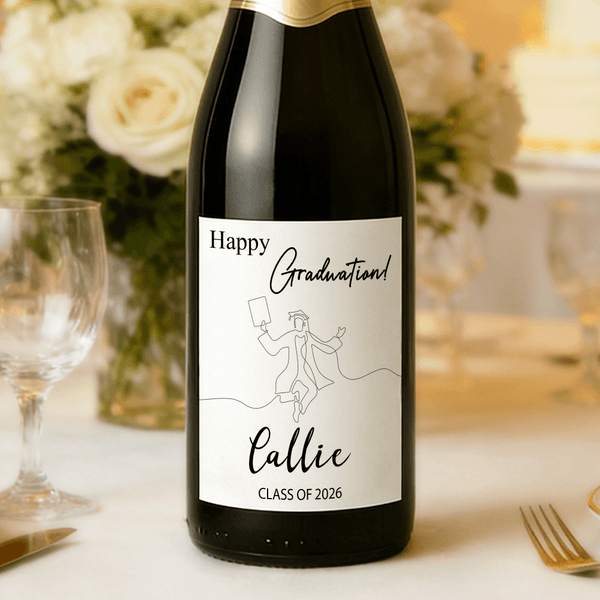 Personalised Simple Line Graduation Cap Waterproof Wine Stickers Labels with Name and Year Graduation Party Gift for Master PhD Graduates