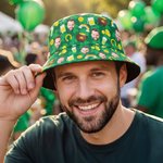Personalized Funny Face Photo Unisex Fishing Bucket Hat Beach Party Essential Birthday Saint Patrick's Day Gift for Friend Family