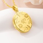 Personalized Dainty Birth Flower Initial Photo Locket Necklace with Engraved Text Birthday Anniversary Mother's Day Gift for Mom Grandma Woman