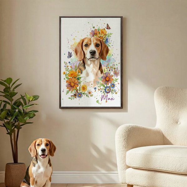 Personalized Floral Watercolor Photo Giclee Canvas Prints Home Decor Ship from USA Anniversary Gift for Pet Lover Family
