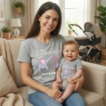 Personalized Cartoon Elephant Mom Kid 100% Cotton Baby Bodysuit T-shirt with Names Matching Outfit First Mother's Day Gift for Newborn New Mom
