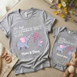 Personalized Cartoon Elephant Mom Kid 100% Cotton Baby Bodysuit T-shirt with Names Matching Outfit First Mother's Day Gift for Newborn New Mom