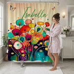 Personalized Watercolour Flower Shower Curtain with Name and 12 Hooks Bathroom Decor Birthday Housewarming Gift for Family Friend
