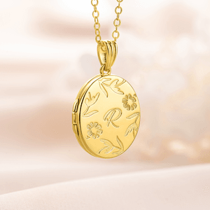 Personalised Dainty Birth Flower Initial Photo Locket Necklace with Engraved Text Birthday Anniversary Mother's Day Gift for Mom Grandma Woman