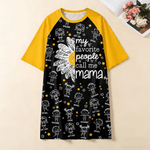 Personalisierte 1-16 Cartoon Line Art Kinder Nachthemd mit Namen und Seitentasche täglich tragen Muttertag Geburtstag Geschenk für Oma Mama