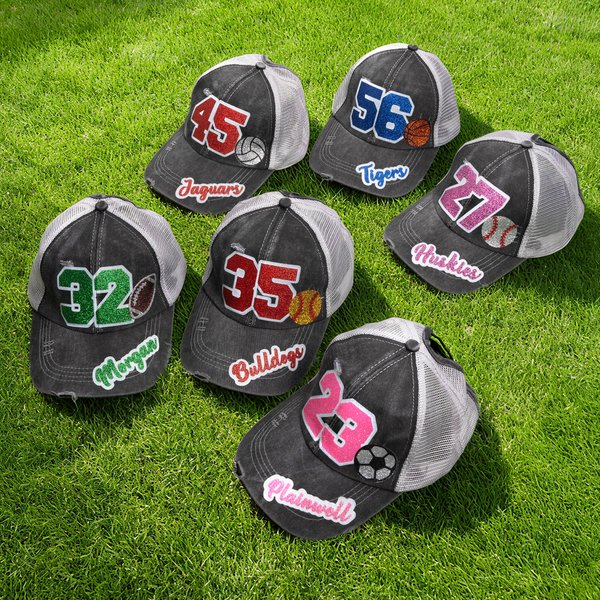 Casquette de baseball multicolore personnalisée avec nom et numéro Soccer Softball Casquette de baseball en maille pour activités extérieures Cadeau d'anniversaire pour les amateurs de sports de balle