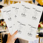 Personalised Simple Line Graduation Cap Waterproof Wine Stickers Labels with Name and Year Graduation Party Gift for Master PhD Graduates