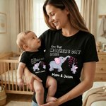 Personalized Cartoon Elephant Mom Kid 100% Cotton Baby Bodysuit T-shirt with Names Matching Outfit First Mother's Day Gift for Newborn New Mom